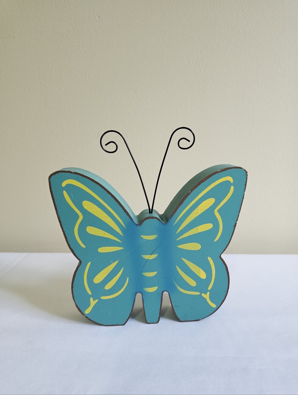 Handcrafted Teal and Yellow Butterfly Wooden Wall Decor